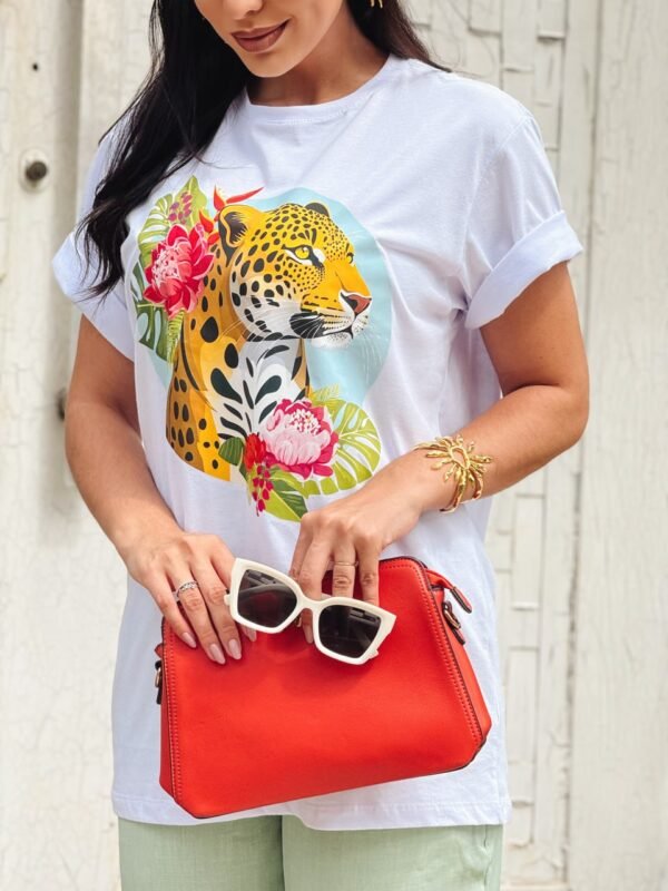 Max Tee Oversized "Onça Tropical" - Branca